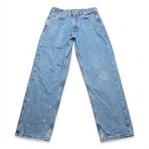 Carhartt B172 DST Plaid Flannel Lined Jeans 32x30 Distressed Relaxed Fit Blue